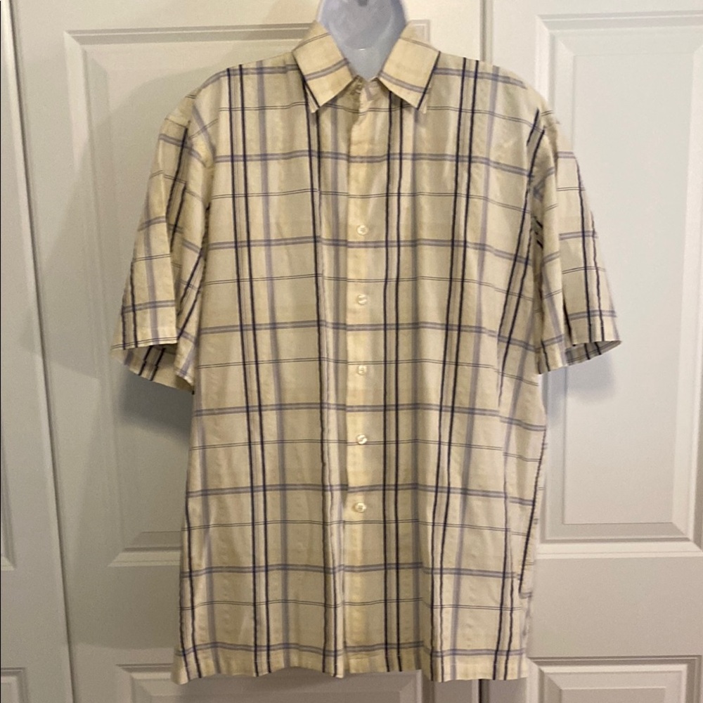 Van Heusen Cream and Blue Casual Button Down Shirt